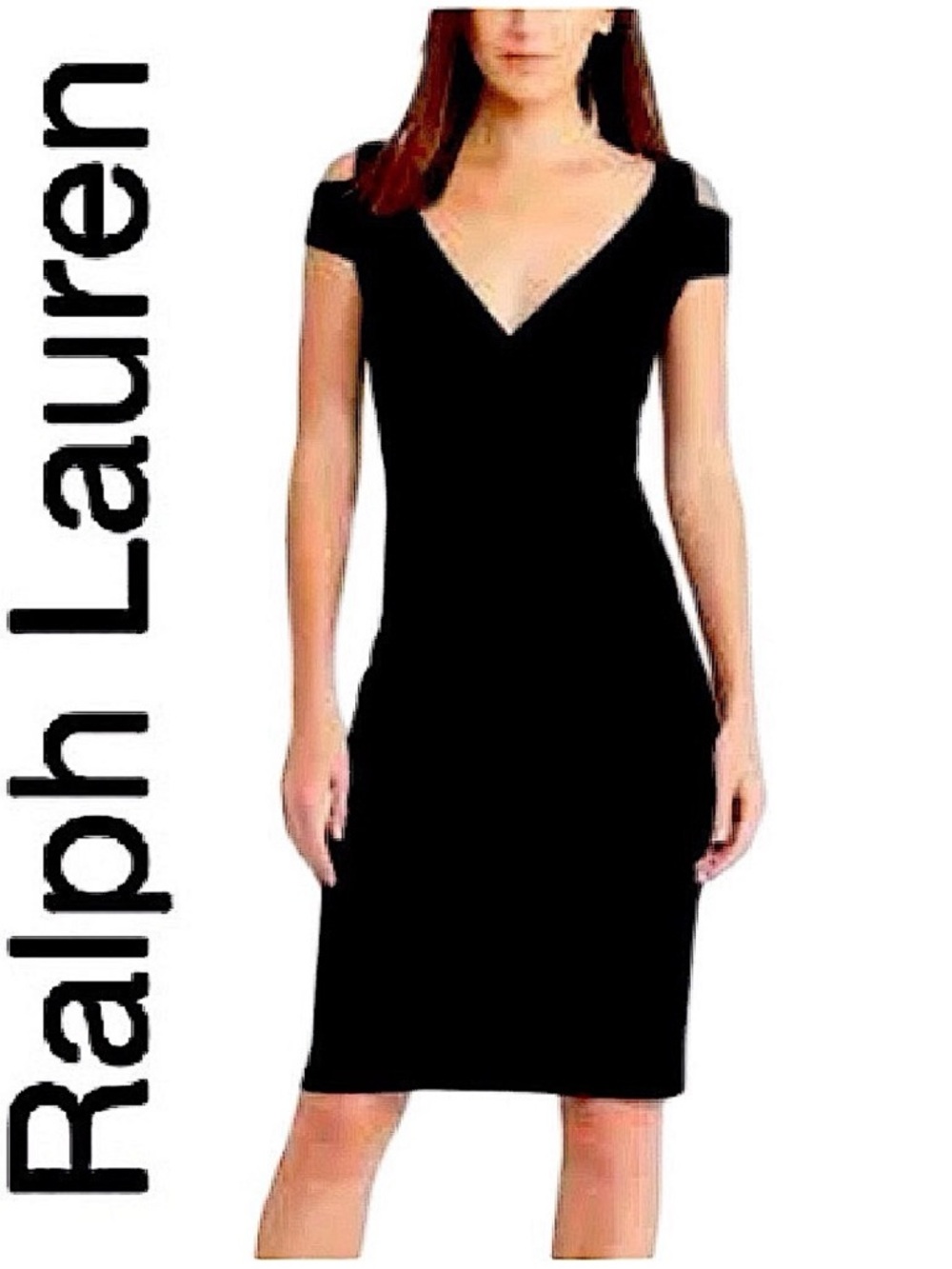 RALPH LAUREN. NWT.Absolutely stunning black midi dress w/ cold shoulder detail.8